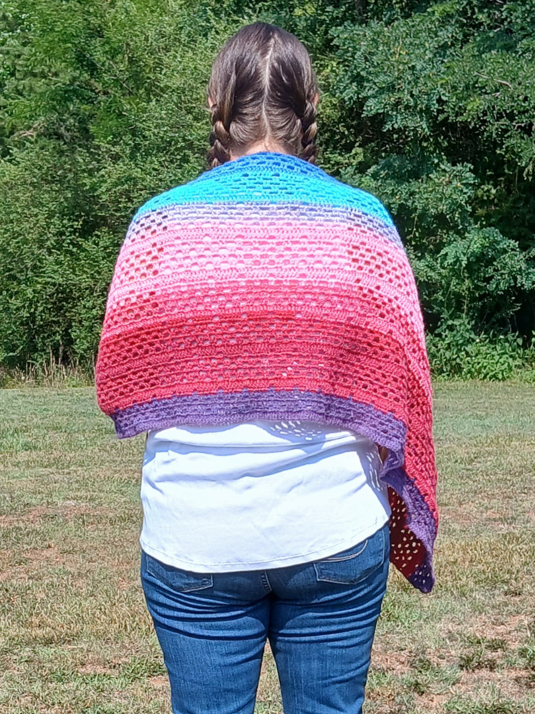 Handmade Crochet Dixie Charm Wrap – Vibrant Ombre Shawl