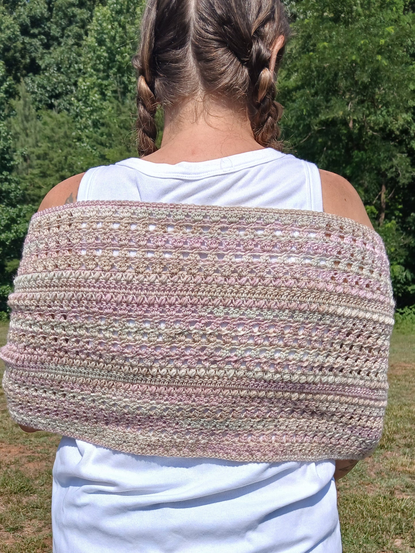 Handmade Crochet Friendship Wrap – Soft Heathered Pastel Wrap