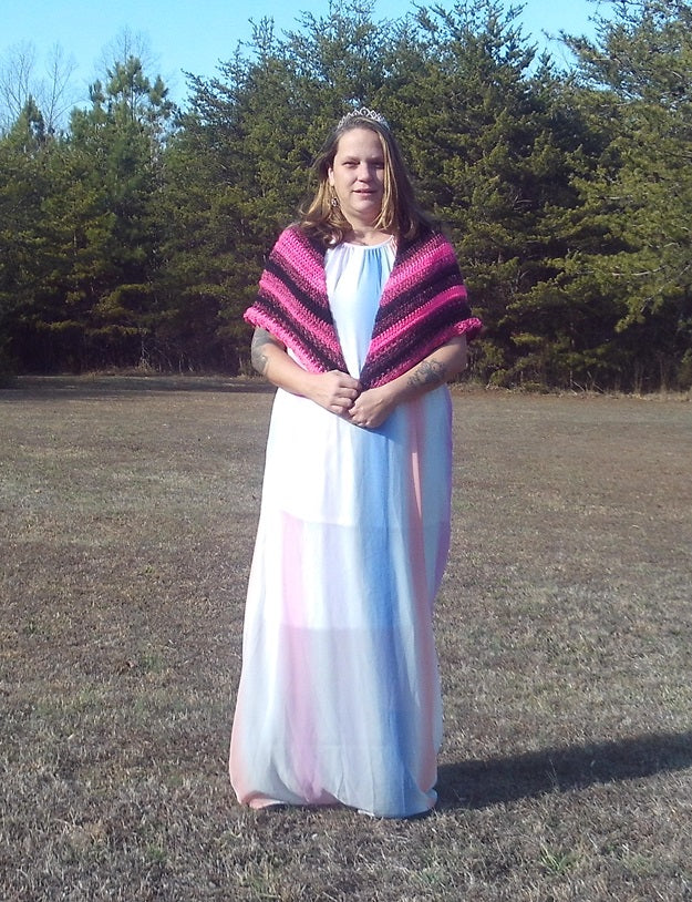 Hot Pink & Midnight Black Hand-Crocheted Shawl