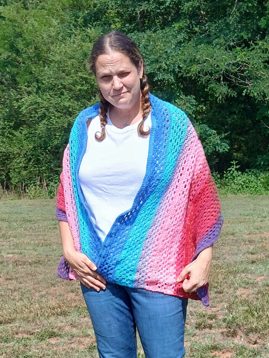 Handmade Crochet Dixie Charm Wrap – Vibrant Ombre Shawl