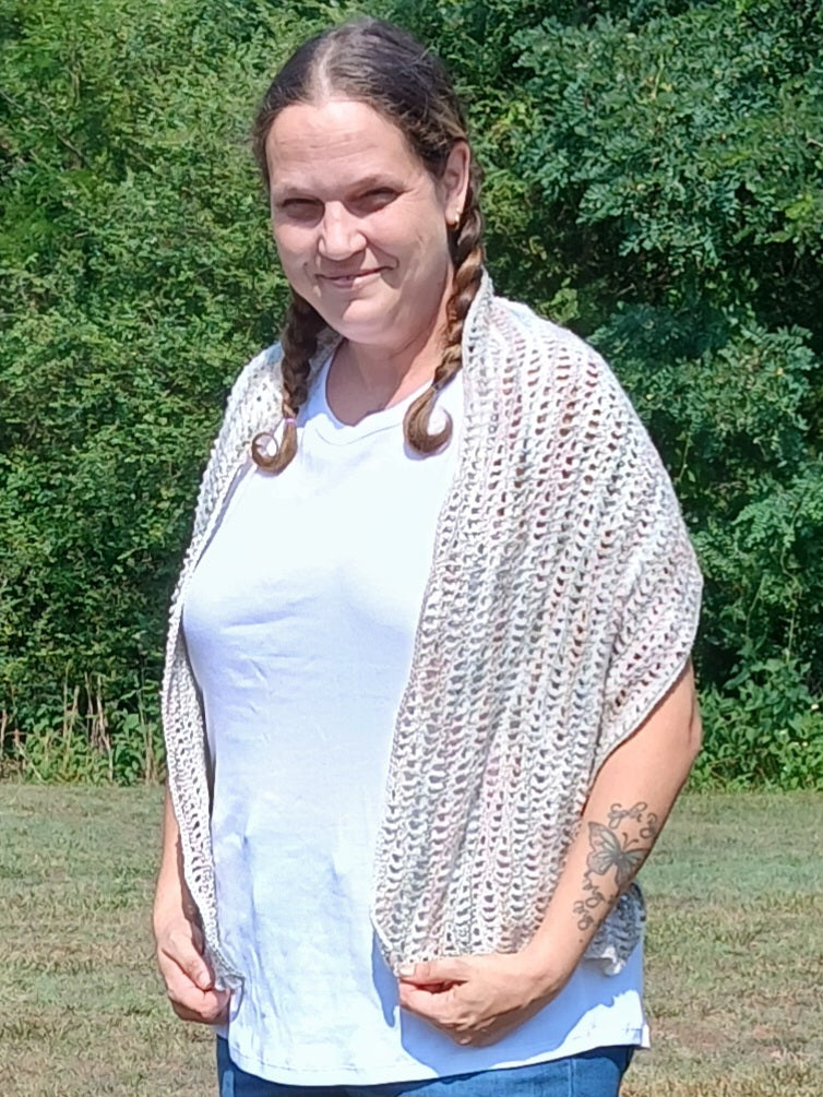 Handmade Crochet Loganberry Wrap – Lightweight Earth-Tone Lace Shawl