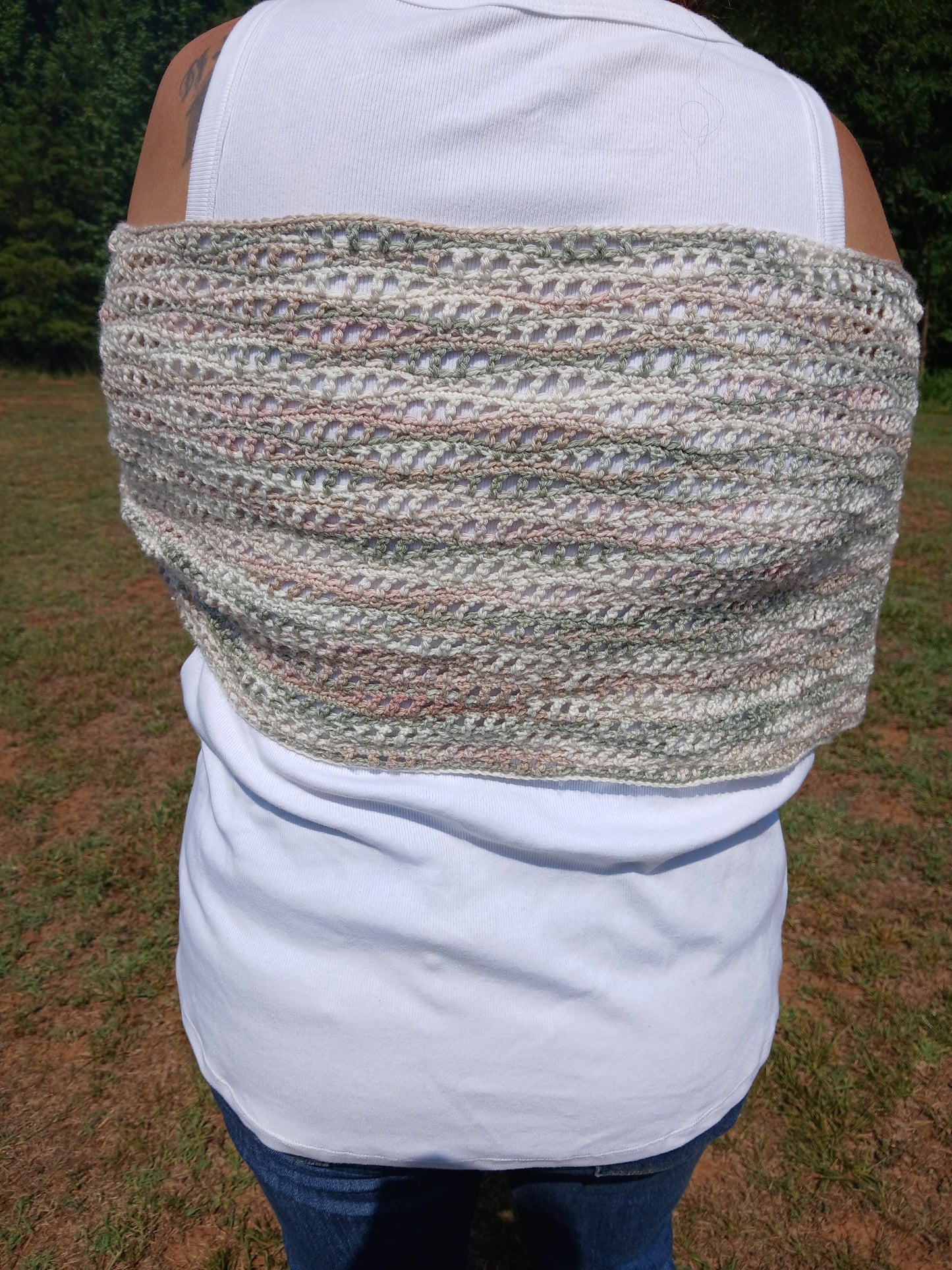 Handmade Crochet Loganberry Wrap – Lightweight Earth-Tone Lace Shawl