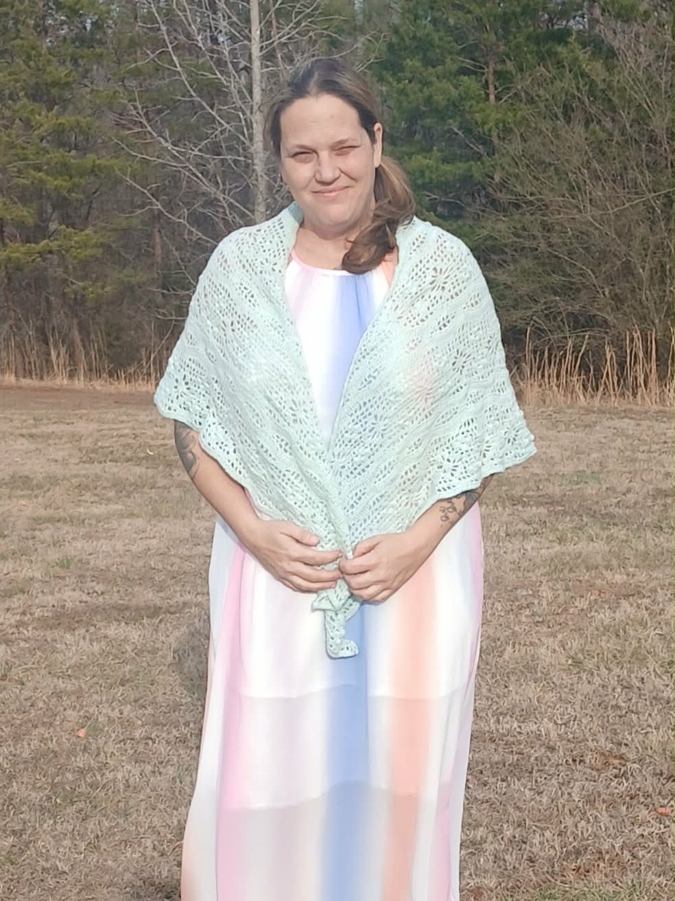 "Daisy Chain" Crochet Shawl – Refreshing Mint Green