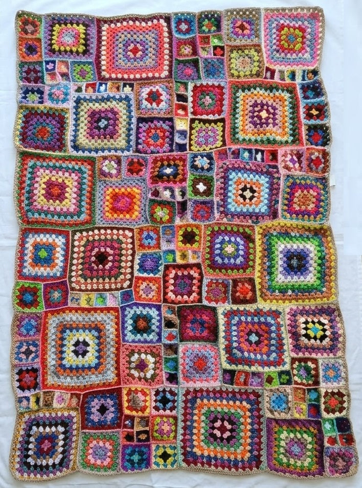 One-of-a-Kind "Heirloom Scrappy" Granny Square Blanket