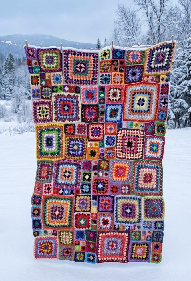 One-of-a-Kind "Heirloom Scrappy" Granny Square Blanket