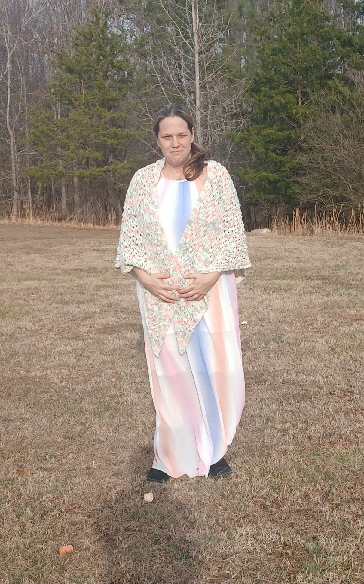 The "Ethereal Mist" Hand-Crochet Triangle Shawl